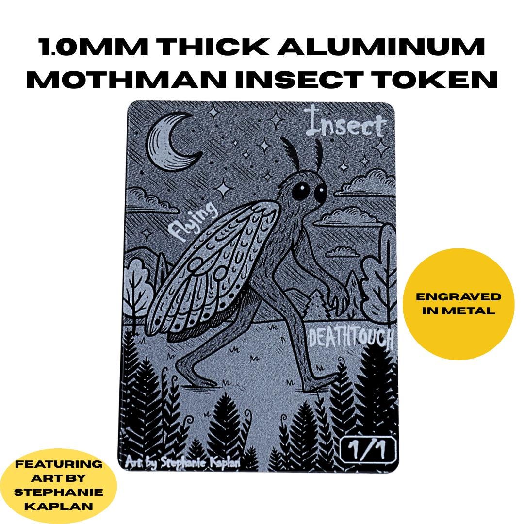 Cryptid MTG Tokens – Mothman, Bigfoot, Nessie, Aluminum 5-Pack
