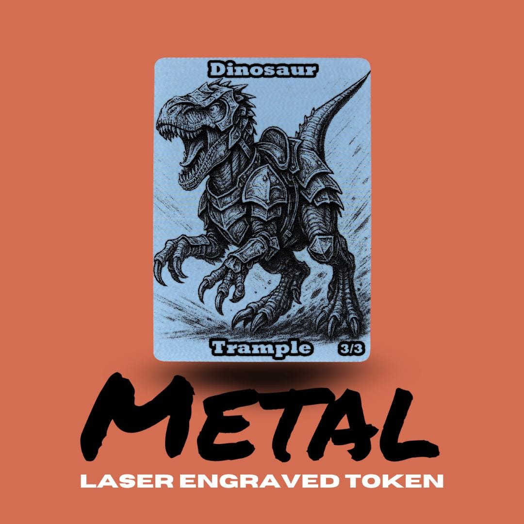 Metal Dinosaur Token MTG | Laser Engraved Magic The Gathering Commander Proxy Token
