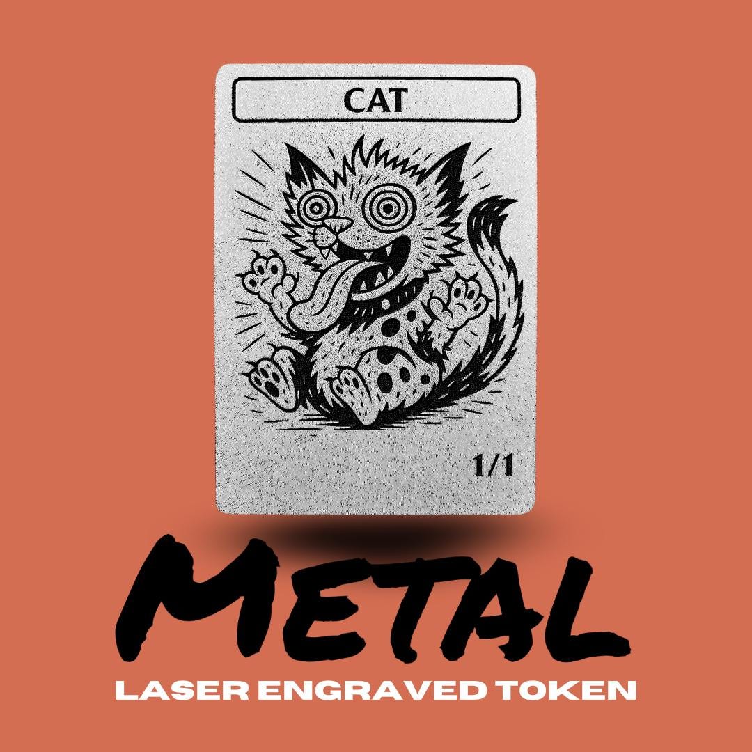 Metal Cat Token MTG | Laser Engraved Magic The Gathering Commander Proxy Token