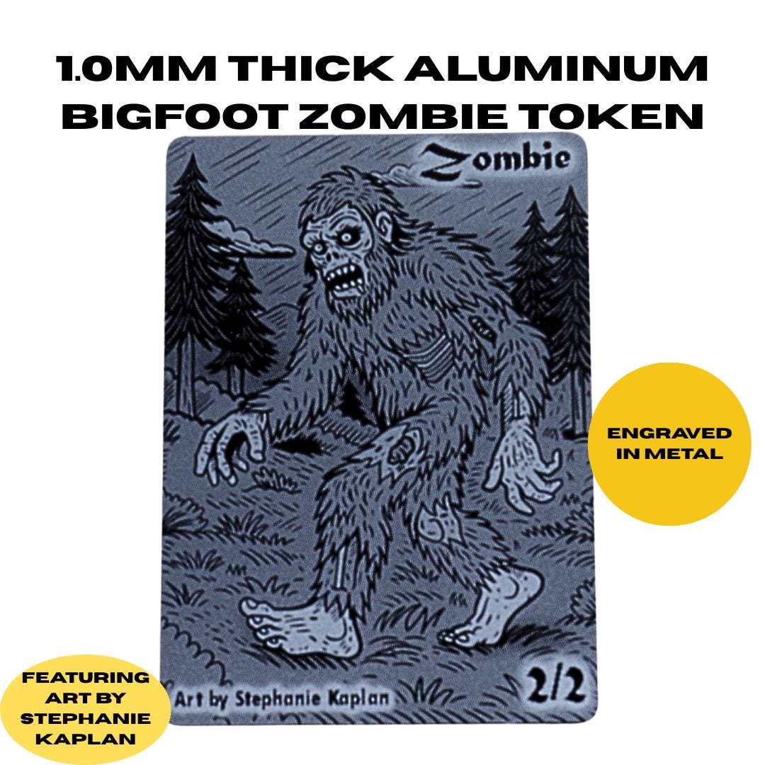 Cryptid MTG Tokens – Mothman, Bigfoot, Nessie, Aluminum 5-Pack