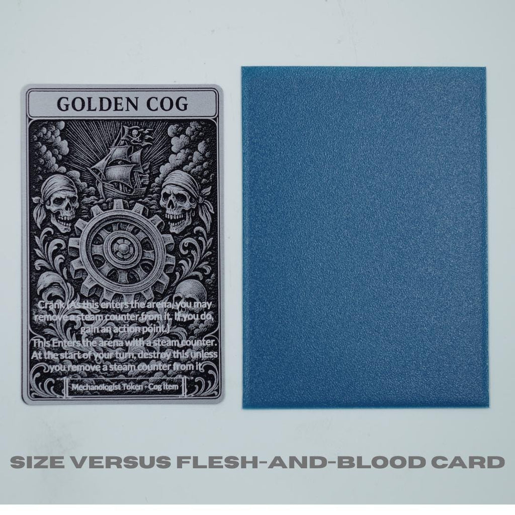 Golden Cog Metal Token for Flesh and Blood TCG - Premium Laser Engraved Aluminum Card - Cold Foil Shine - Custom Gaming Accessory