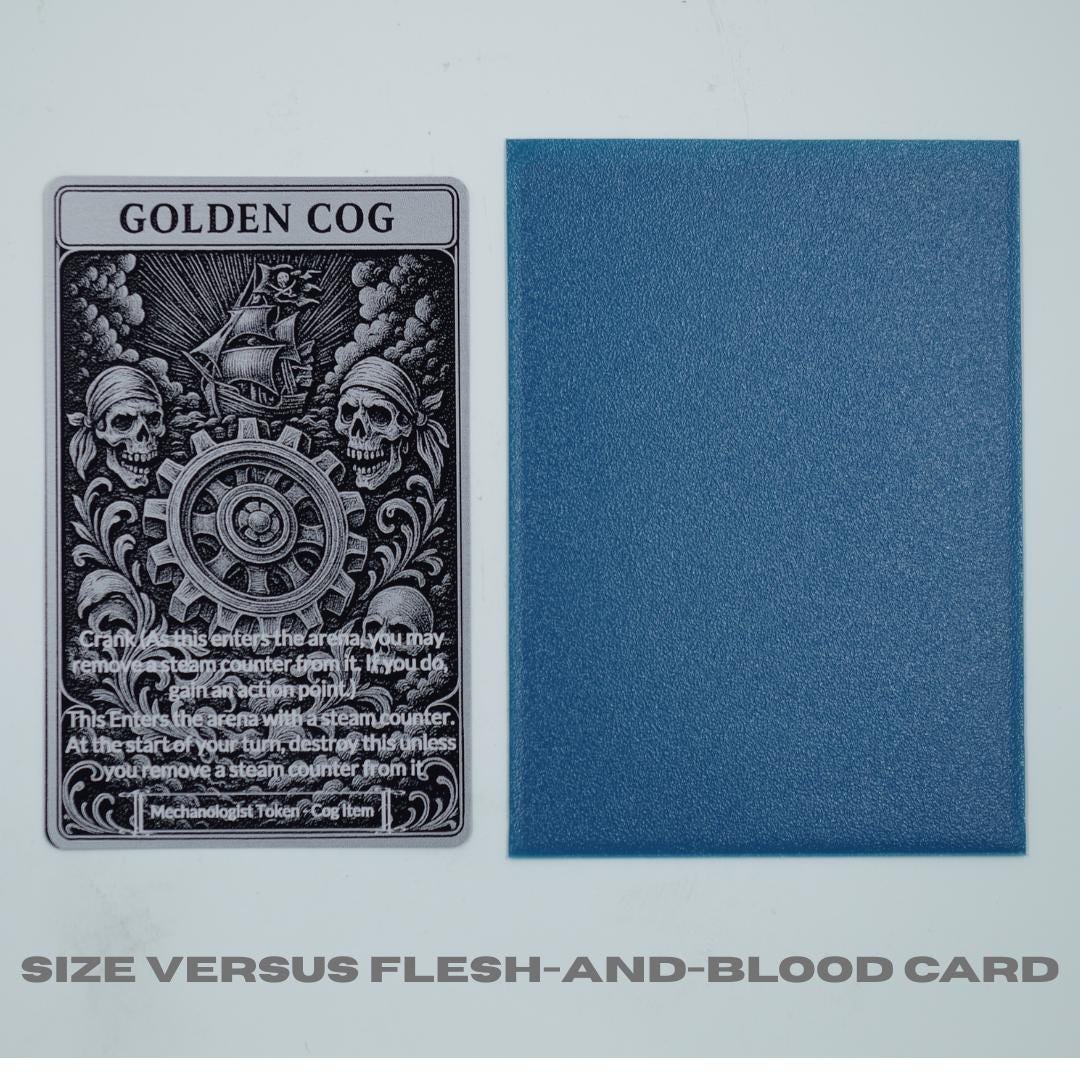 Golden Cog Metal Token for Flesh and Blood TCG - Premium Laser Engraved Aluminum Card - Cold Foil Shine - Custom Gaming Accessory
