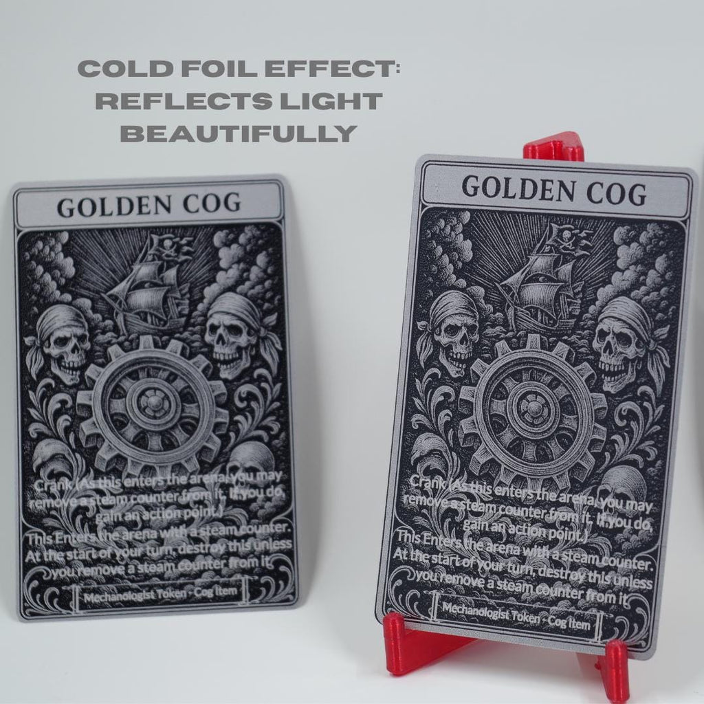 Golden Cog Metal Token for Flesh and Blood TCG - Premium Laser Engraved Aluminum Card - Cold Foil Shine - Custom Gaming Accessory