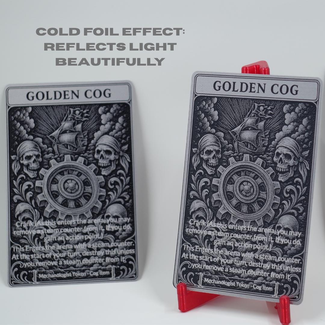 Golden Cog Metal Token for Flesh and Blood TCG - Premium Laser Engraved Aluminum Card - Cold Foil Shine - Custom Gaming Accessory