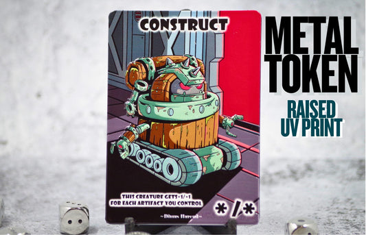 Metal Construct Token for MTG | Raised 3D UV Resin Artwork |