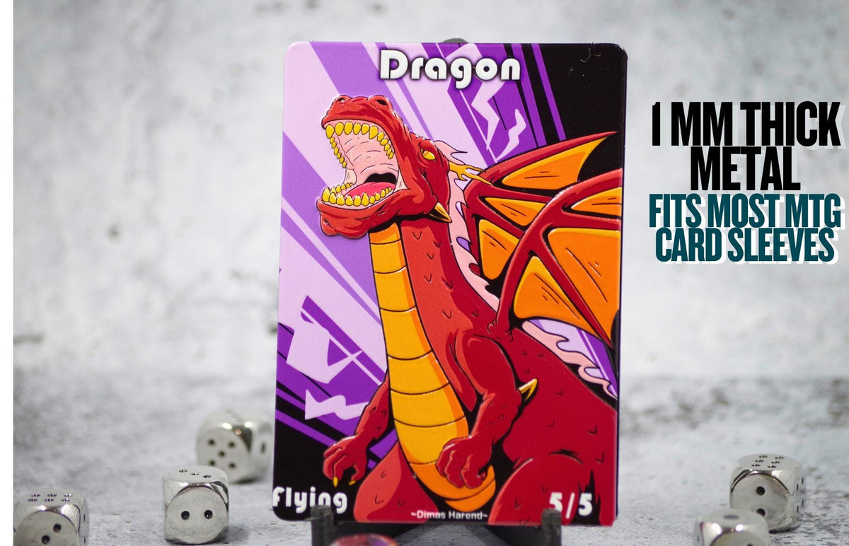 Metal Dragon Token for MTG | Raised 3D UV Resin Artwork | Triple Commander Token