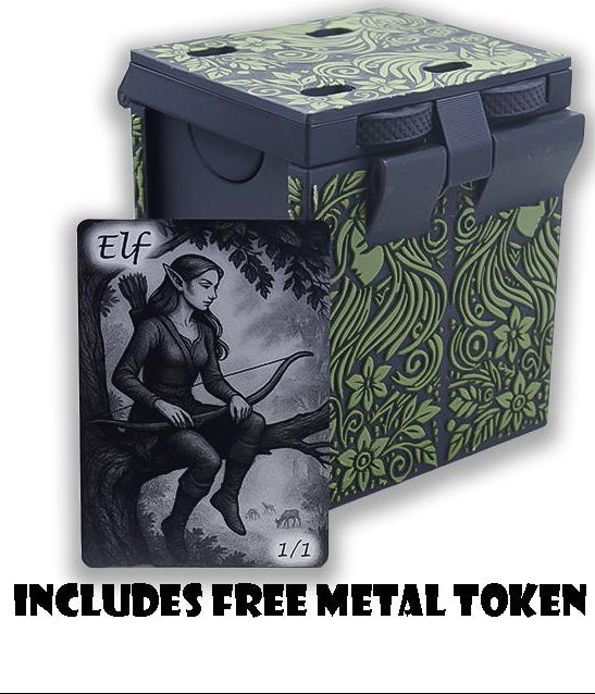 Elf MTG Deck Box | Holds 100+ Cards | Includes Metal Token