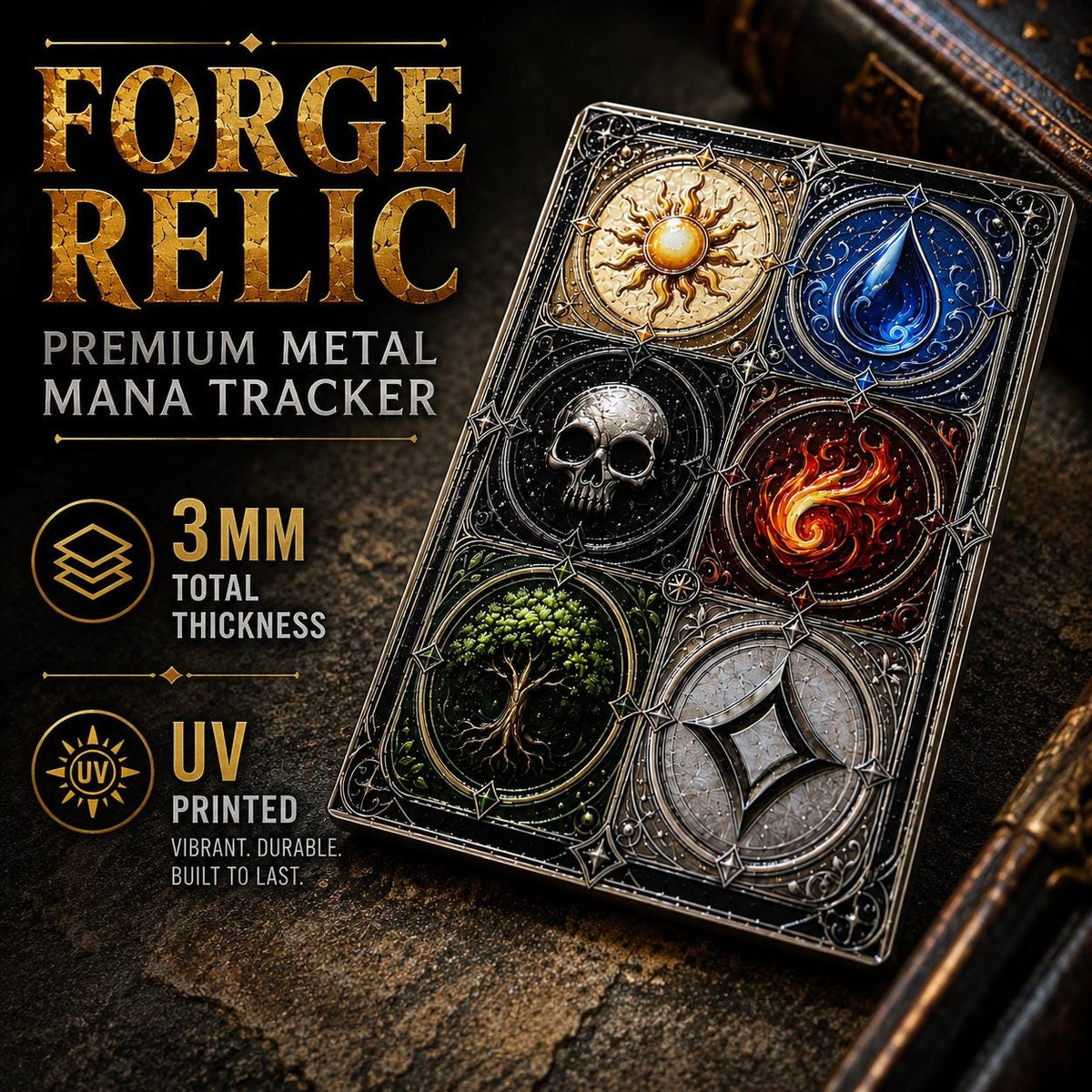 Metal MTG Mana Tracker | 2mm textured relief Print | MTG Commander Accessory | Forge Relic™