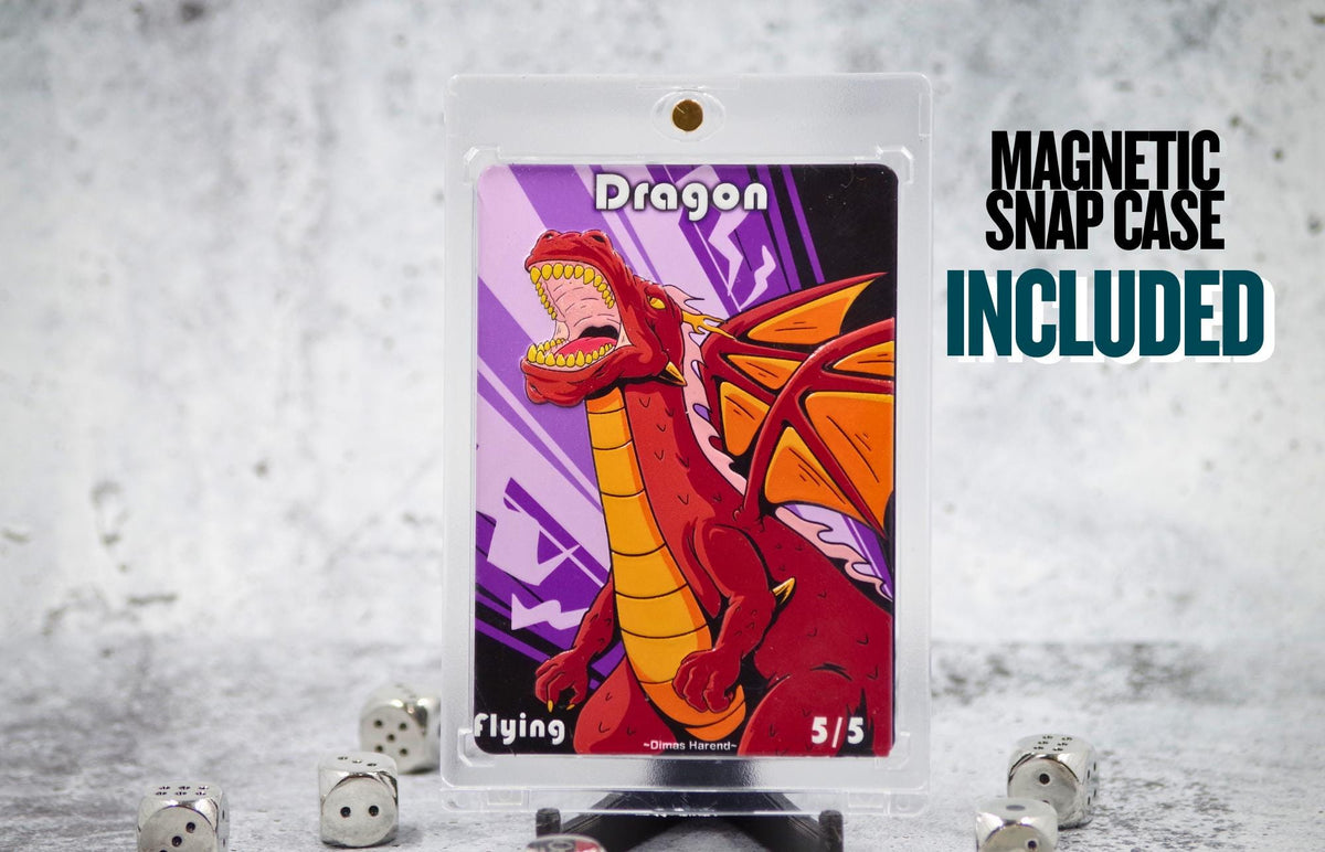 Metal Dragon Token for MTG | Raised 3D UV Resin Artwork | Triple Commander Token
