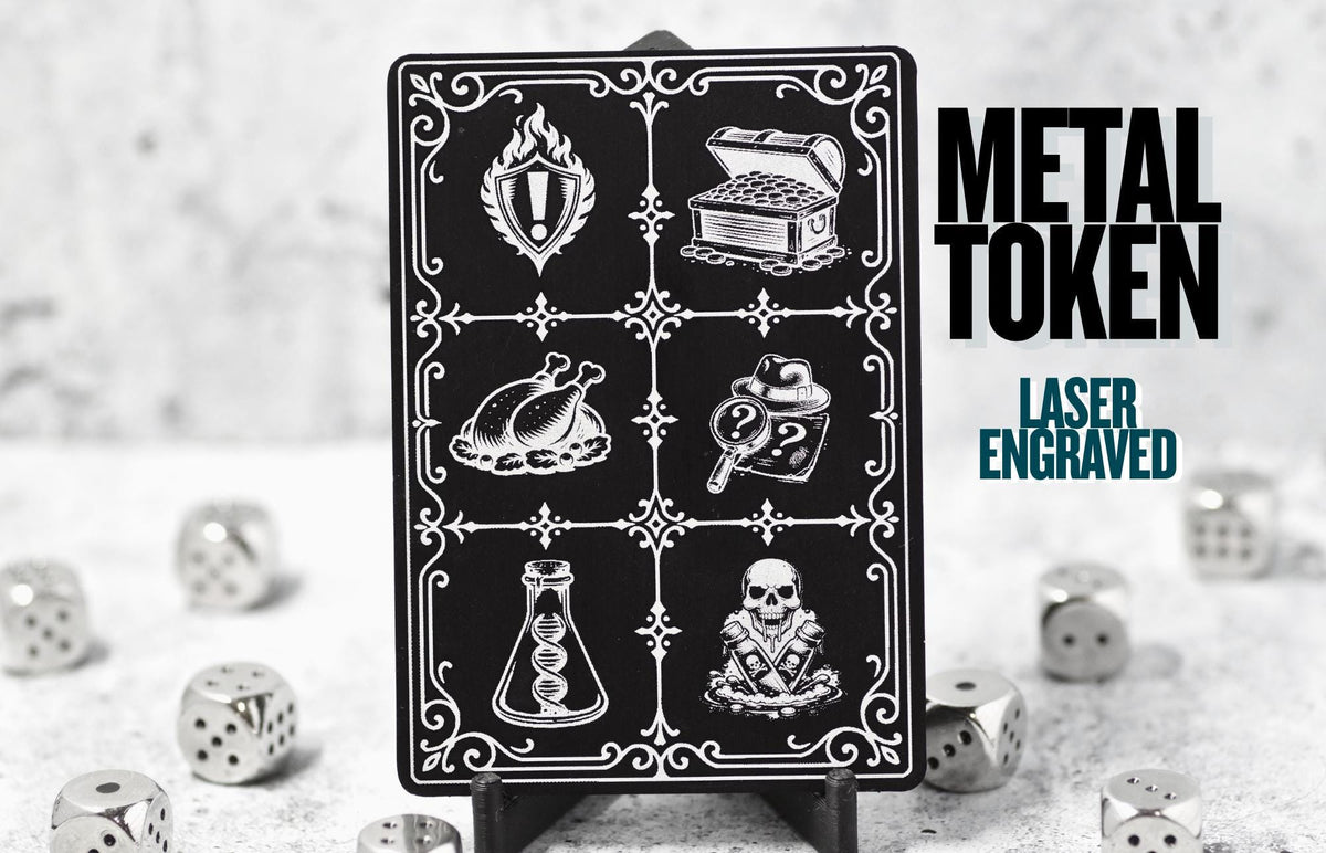 Metal MTG multi tracker | Clue - Treasure - Food - Mutagen - Poison - Priority | Laser Engraved Magic The Gathering Commander Proxy Token