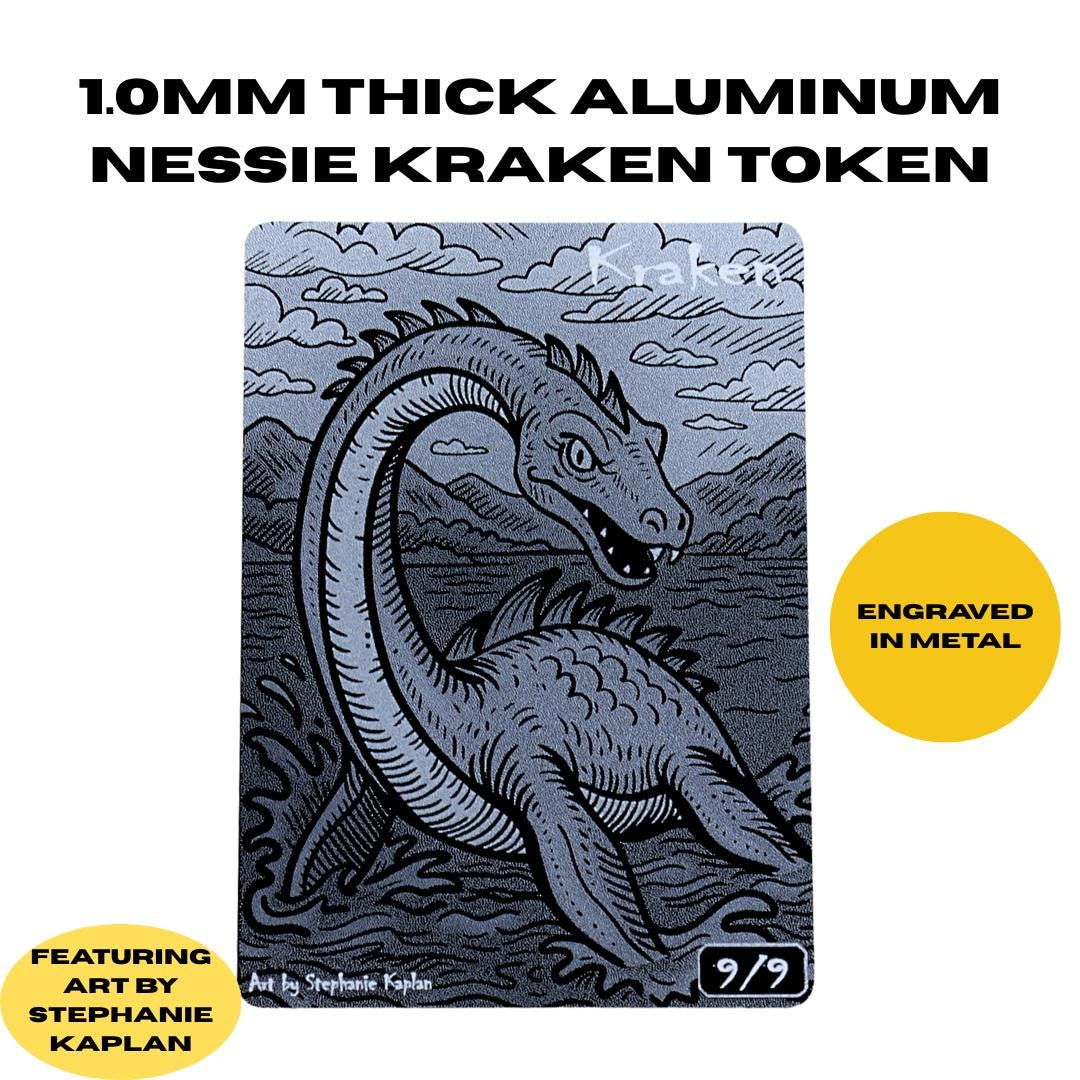 Cryptid MTG Tokens – Mothman, Bigfoot, Nessie, Aluminum 5-Pack