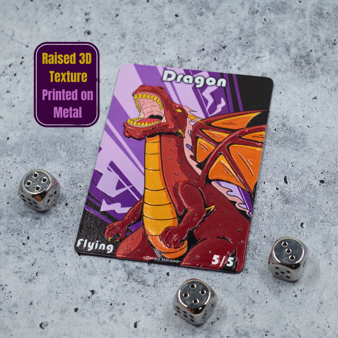 Metal Dragon Token for MTG | Raised 3D UV Resin Artwork | Commander Triple Token