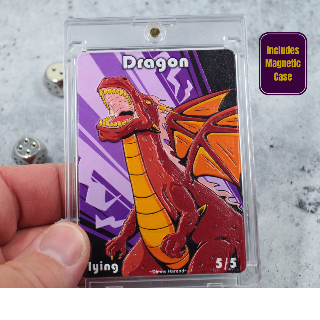 Metal Dragon Token for MTG | Raised 3D UV Resin Artwork | Commander Triple Token