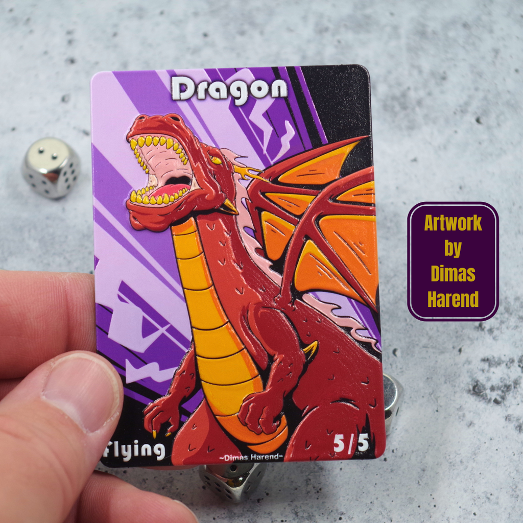 Metal Dragon Token for MTG | Raised 3D UV Resin Artwork | Commander Triple Token