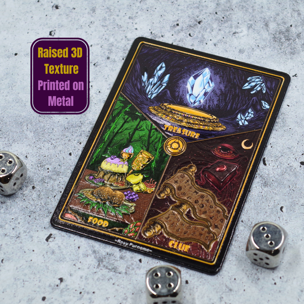Metal Treasure Clue Food Token for MTG | Raised 3D UV Resin Artwork | Commander Triple Token
