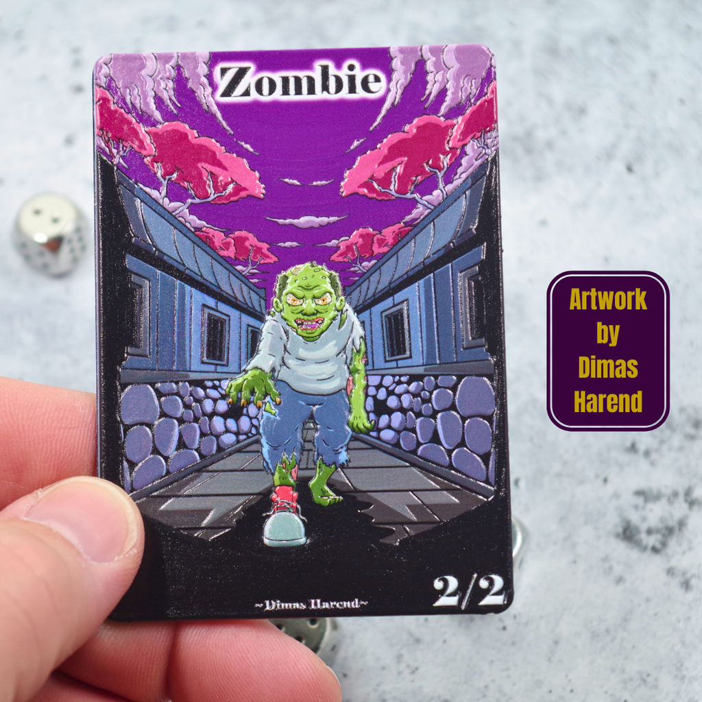 Metal Zombie Token for MTG | Raised 3D UV Resin Artwork | Commander Triple Token