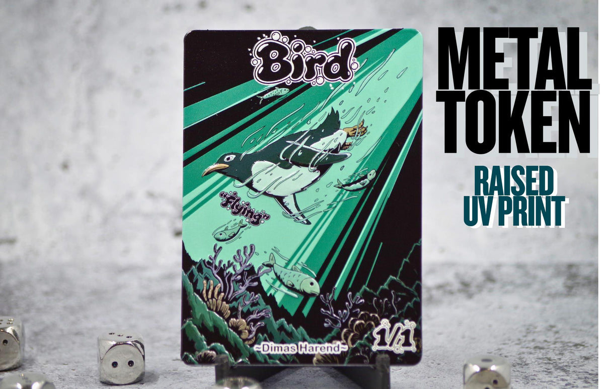 Metal Bird Token for MTG | Raised 3D UV Resin Artwork |