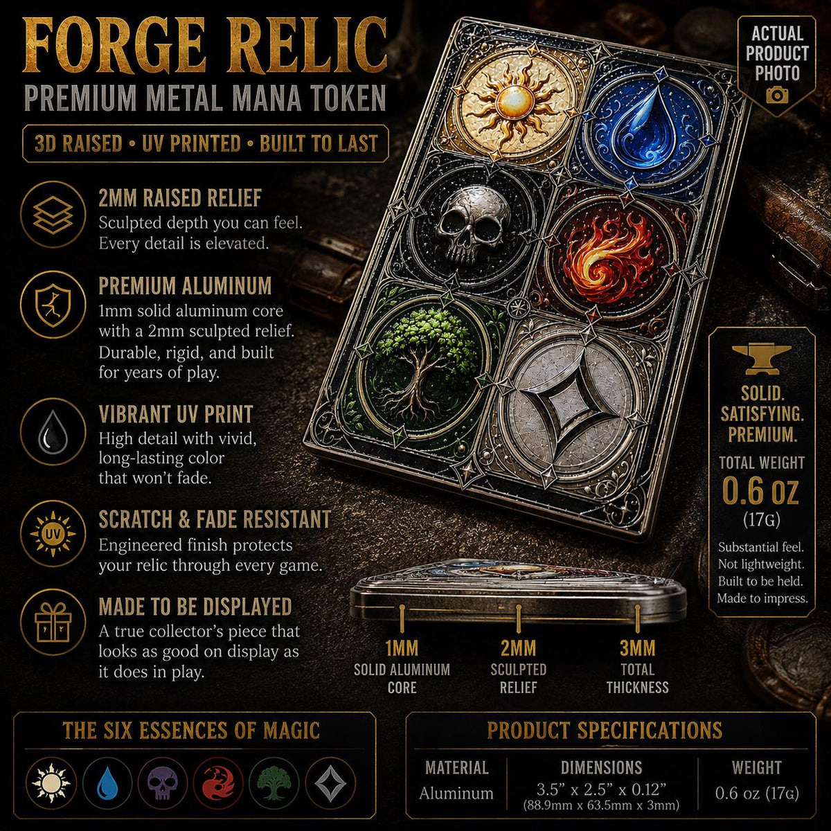 Metal MTG Mana Tracker | 2mm textured relief Print | MTG Commander Accessory | Forge Relic™