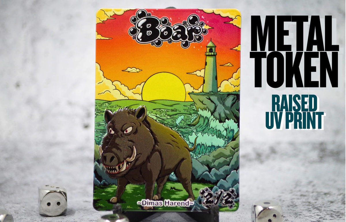 Metal Boar Token for MTG | Raised 3D UV Resin Artwork |