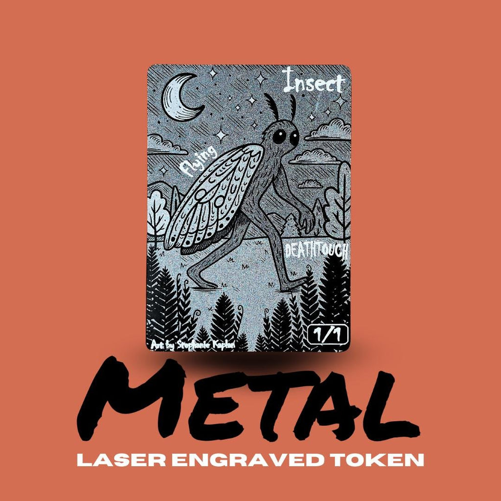 Metal Mothman Insect MTG Token – Laser-Engraved Aluminum Token Proxy