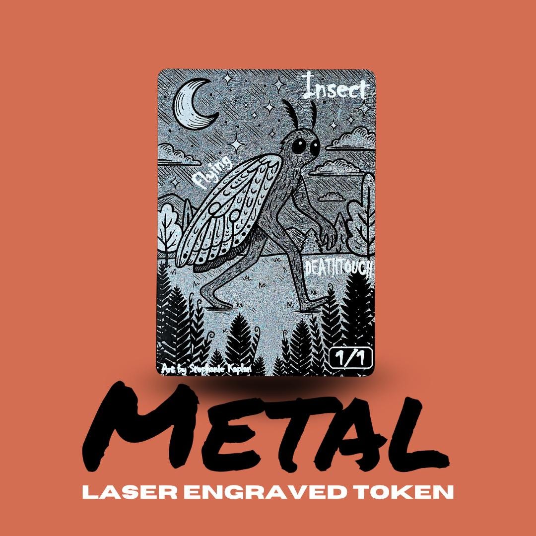 Metal Mothman Insect MTG Token – Laser-Engraved Aluminum Token Proxy