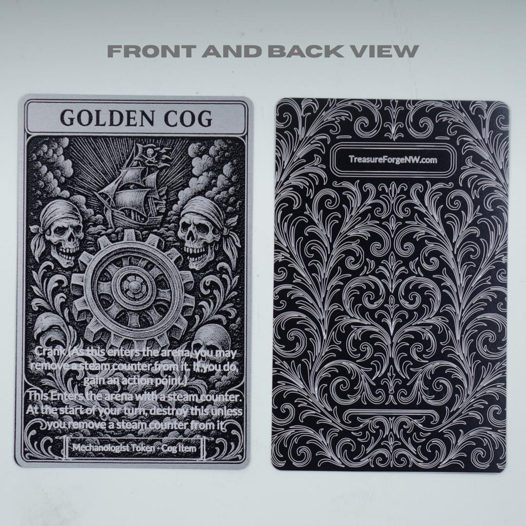 Golden Cog Metal Token for Flesh and Blood TCG - Premium Laser Engraved Aluminum Card - Cold Foil Shine - Custom Gaming Accessory