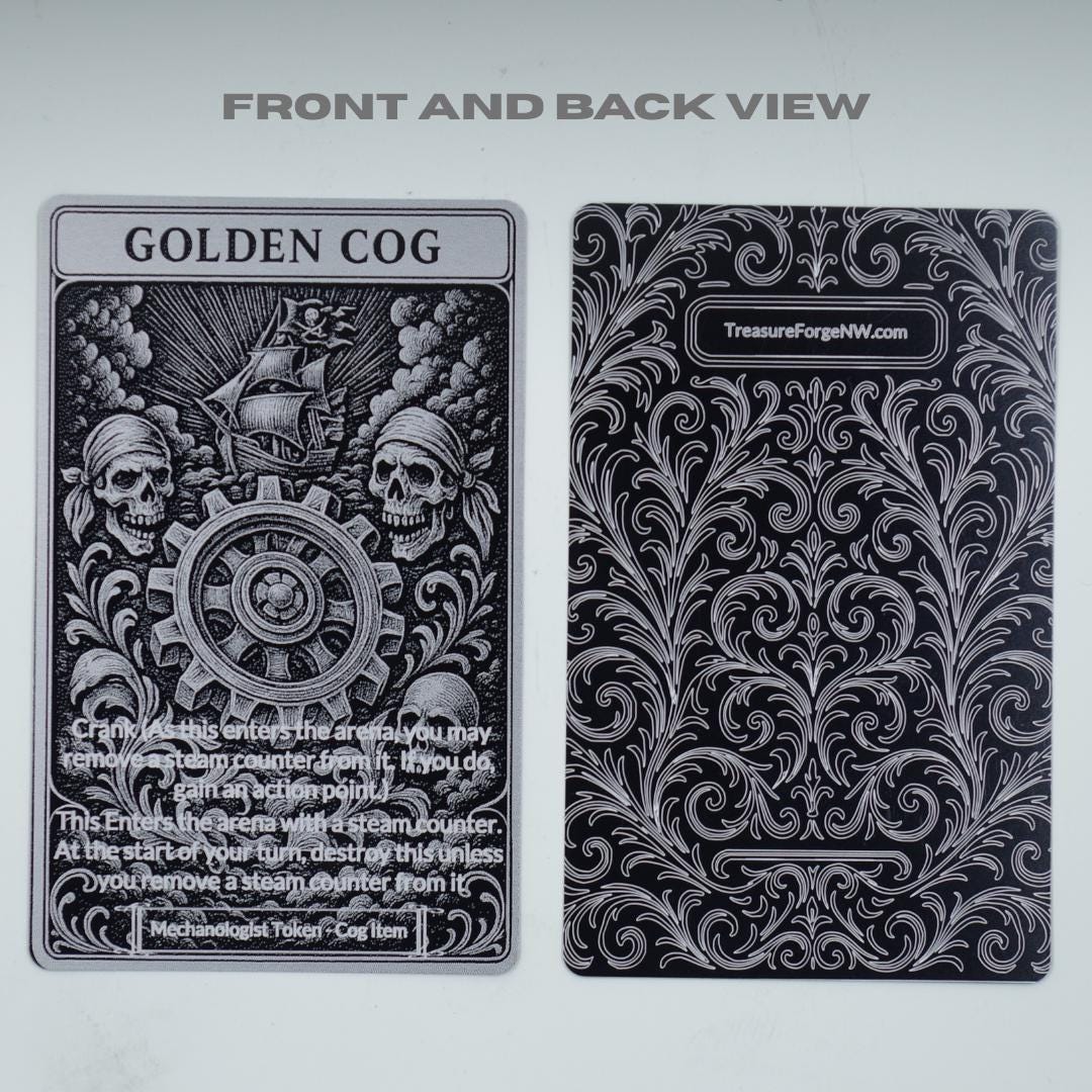 Golden Cog Metal Token for Flesh and Blood TCG - Premium Laser Engraved Aluminum Card - Cold Foil Shine - Custom Gaming Accessory