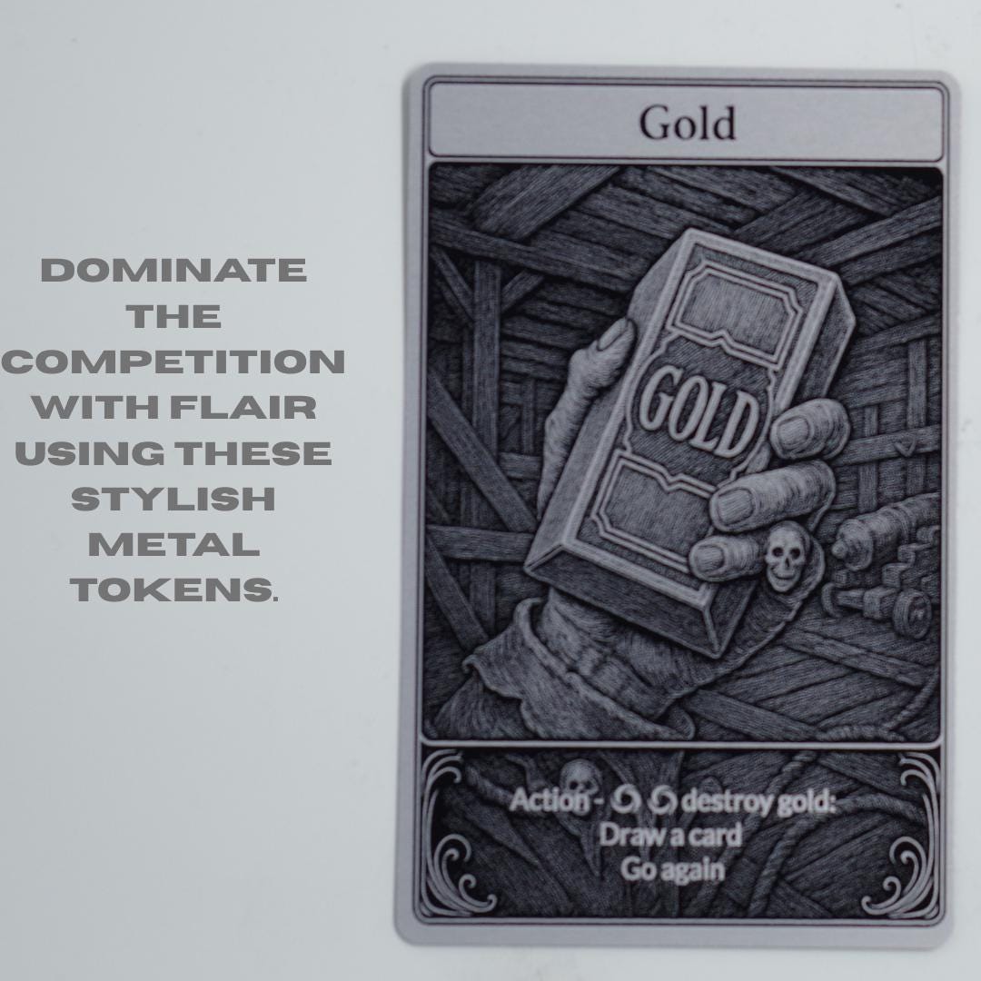Gold Metal Token for Flesh and Blood TCG - Premium Laser Engraved Aluminum Card - Cold Foil Shine - Gaming Accessory