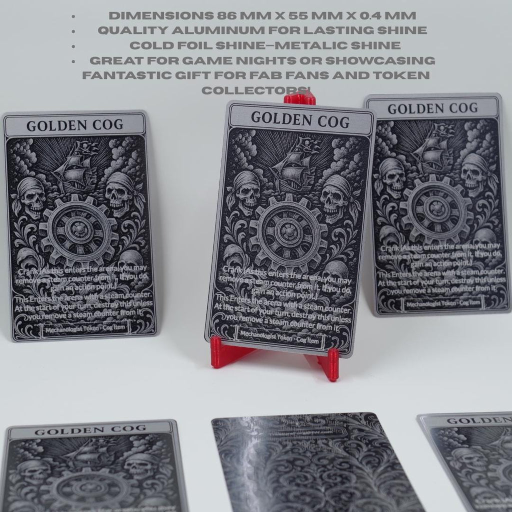 Golden Cog Metal Token for Flesh and Blood TCG - Premium Laser Engraved Aluminum Card - Cold Foil Shine - Custom Gaming Accessory