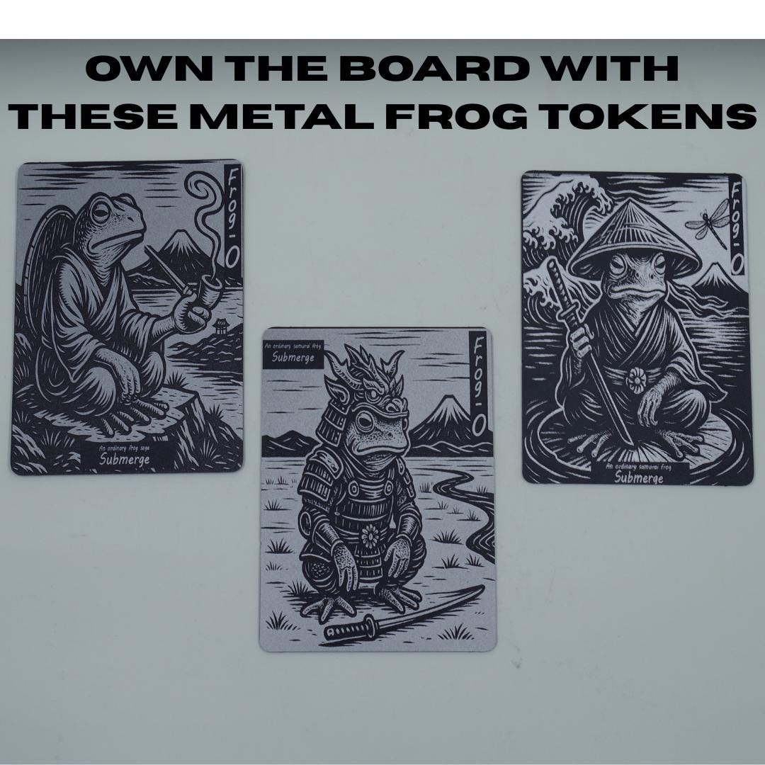 Engraved Metal Frog Tokens: Samurai Gamer Gift, 3-Piece Set