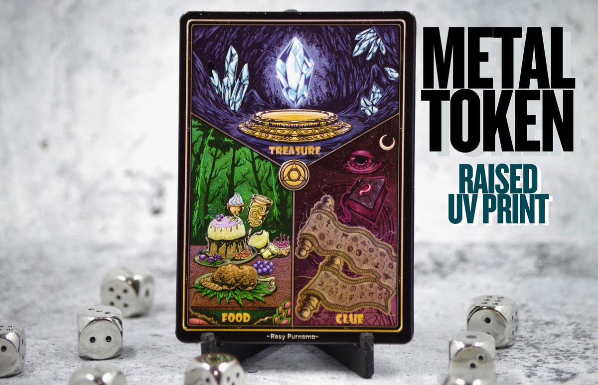 Metal Treasure Clue Food Token for MTG | Raised 3D UV Resin Artwork | Triple Commander Token