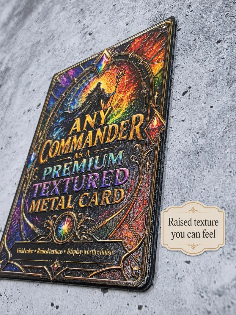 Custom Metal MTG Commander Proxy – 3D Raised Textured Magic the Gathering Card - Any Card Printed on Metal